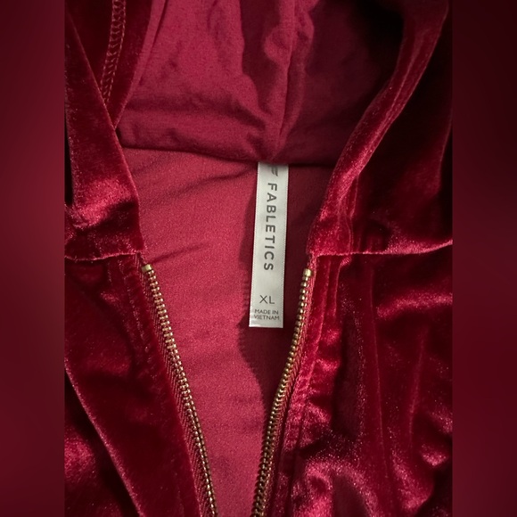 A387 FABLETICS 3 PC SET Velour Sports Bra Leggings Jacket Cherry Maroon Sz XL - Picture 9 of 9